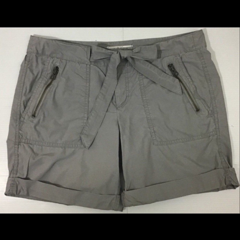 Loft Gray Tie Waist Cuffed Zipper Pocket Size 4